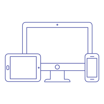 Icon showing three digital devices, including a monitor screen, tablet and mobile phone
