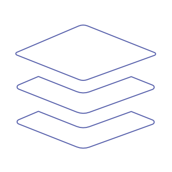 Icon showing a stack of three sheets of something square and flat, illustrating the idea of platforming