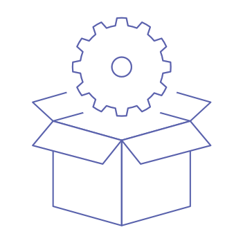 Icon showing a gear above an open box