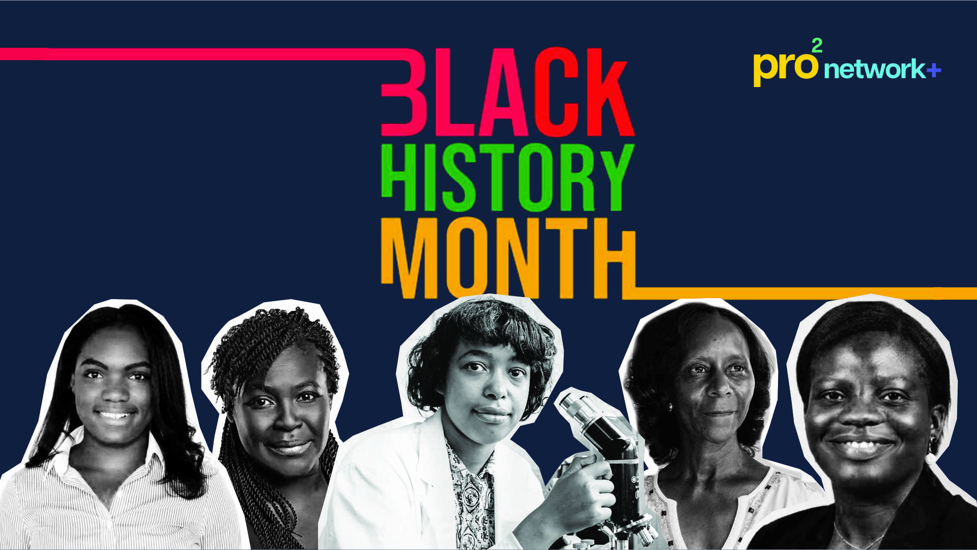 A banner image with the text Black History Month and the prosquared logo, along the bottom are five profile images of Black women innovators.