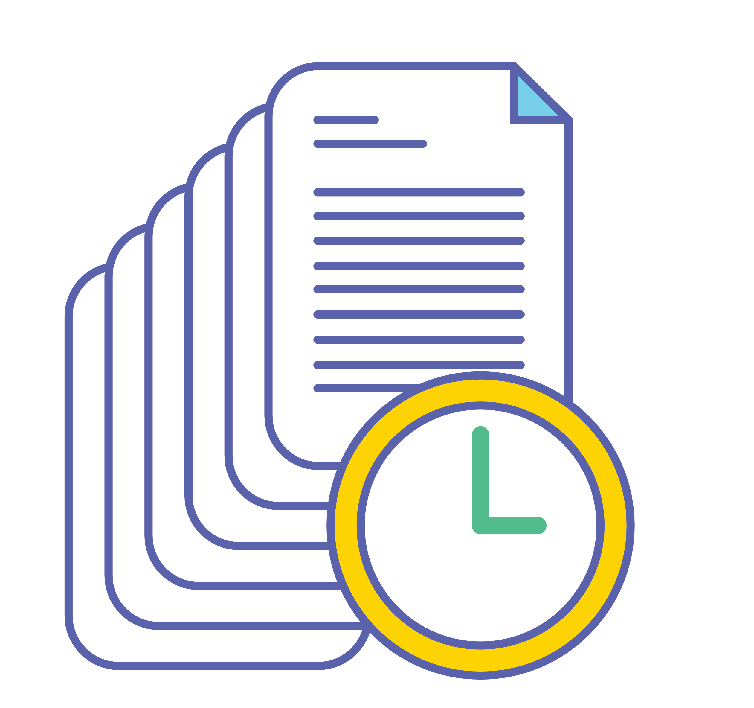 An illustration of multiple documents with a clock in the foreground representing meeting minutes.